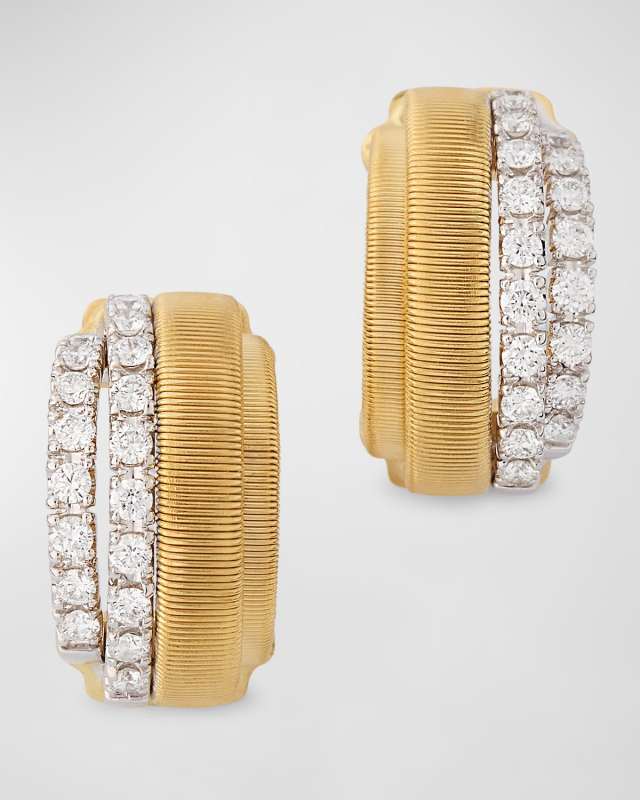 18K Yellow Gold Huggie Earrings with Diamonds